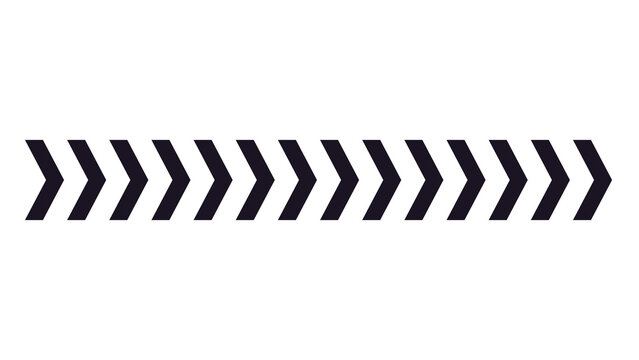 Long horizontal row of repeating dark chevron arrows with direction pointing navigation abstract interface business straight sequence illustration isolated progress wayfinding creative