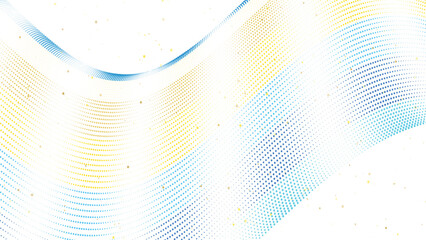 Naklejka premium Abstract Flow Wave. Dynamic blue and yellow particle waves on white background