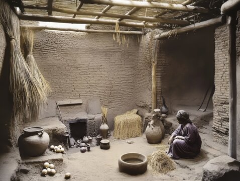Old Babylon Family Courtyard Historic Domestic Mudbrick Architecture Household Composition Scene Today