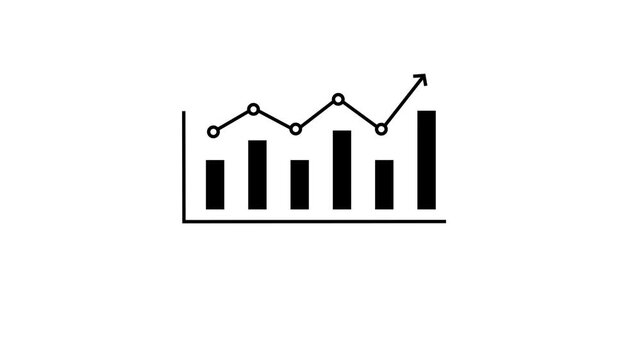Minimalist black bar chart animation with upward trend arrow graph business