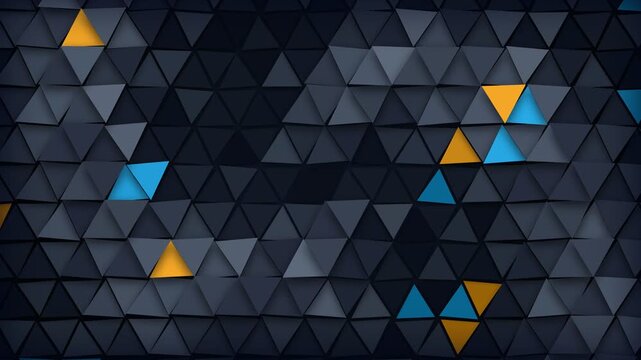 3D Abstract Geometric Background with Dark Grey Triangles and Colorful Highlights for Technology Presentations