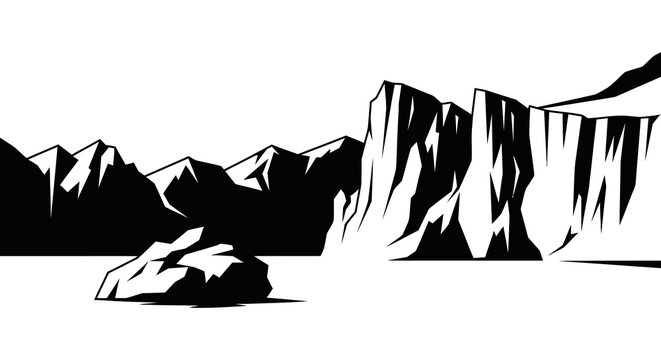 Mountain range and rocks graphic silhouette mountains