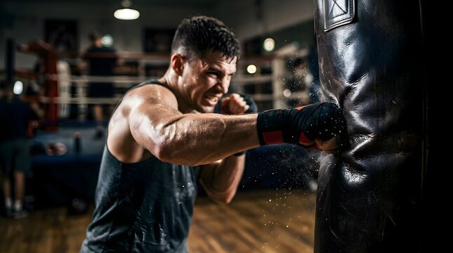 a boxer hitting a punching bag
