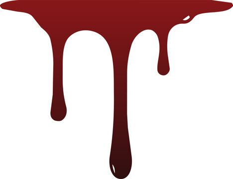 Red blood drip isolated on transparent background. Realistic liquid dripping border for Halloween, horror graphics, spooky decorations and creative design. Vector EPS 10