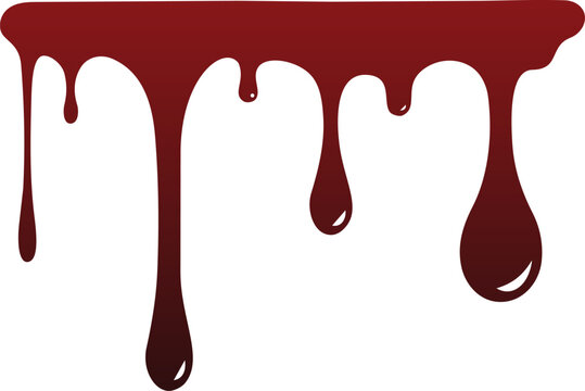 Red blood drip isolated on transparent background. Realistic liquid dripping border for Halloween, horror posters, spooky decorations and graphic design. Vector EPS 10