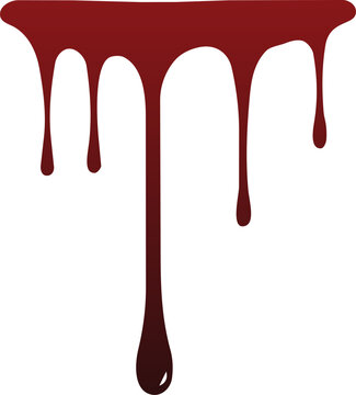 Red blood drip isolated on transparent background. Realistic liquid dripping border for Halloween, horror graphics, spooky decorations and creative design. Vector EPS 10
