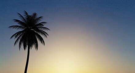 Obraz premium Silhouette Palm Tree Under Starry Night Sky With Sunset Glow