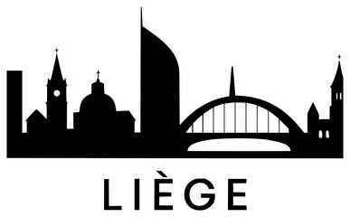 Fototapeta premium Liege Skyline black silhouette vector illustration, simple flat clipart design isolated on white background