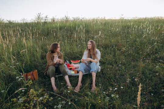 Female friends enjoying picnic on a sunny day