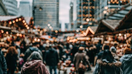 Fototapeta premium Blurred background of Christmas market in London with festive lights and winter atmosphere .