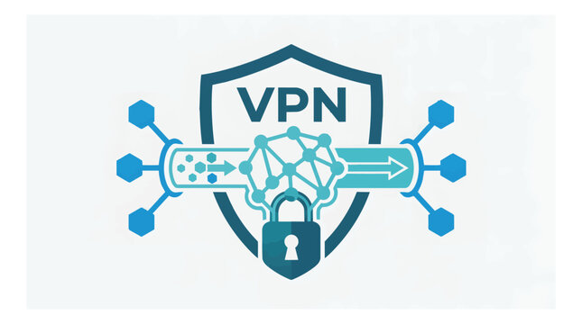 Blue VPN Shield with Lock and Network Nodes