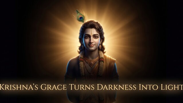 Lord Krishna Divine Grace &ndash; Light Over Darkness Spiritual Banner