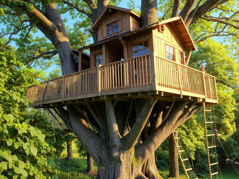 Tree house view ai generated 