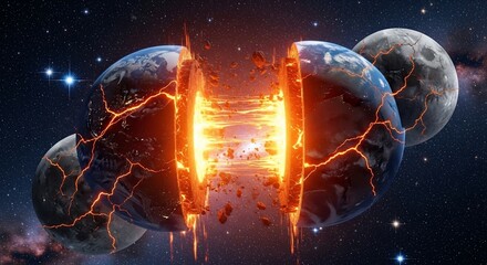 Planet earth explosion space concept