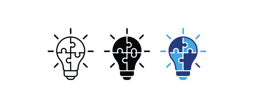Problem solving idea lightbulb puzzle icon set vector.