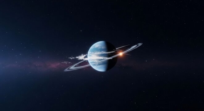 Planet with rings in space