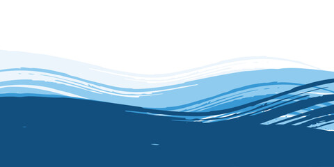 Fototapeta na wymiar Blue layered sea or ocean waves with various color gradient effects. Vector water art background for a summer sale or promotion banner featuring a smooth flowing wave clip art pattern. vector.