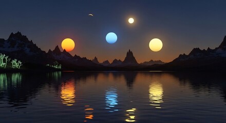 Planetary landscape with multiple suns
