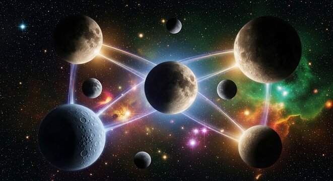 Planets connected space illustration