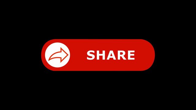 share button animation for a video channel. share text reveal animation, social media. Flat Design share. share icon Animation, 4k share Push Buttons for YouTube. red share icon button. HD video .