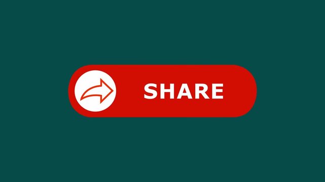 share button animation for a video channel. share text reveal animation, social media. Flat Design share. share icon Animation, 4k share Push Buttons for YouTube. red share icon button. HD video .
