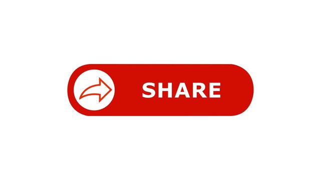 share button animation for a video channel. share text reveal animation, social media. Flat Design share. share icon Animation, 4k share Push Buttons for YouTube. red share icon button. HD video .