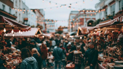 Naklejka premium Blurred winter Christmas market in London with cozy festive ambiance.