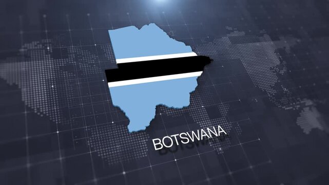 Botswana map with national flag on digital world map background, geographic border, global political and international news concept