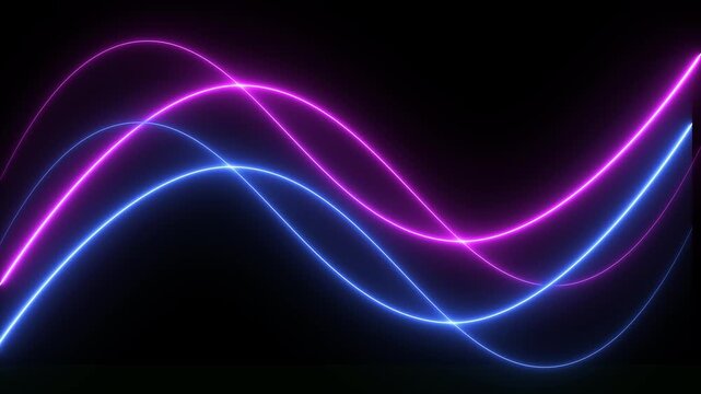 flowing neon light wave animation with glowing blue and purple energy lines seamless loop motion background on transparent black backdrop