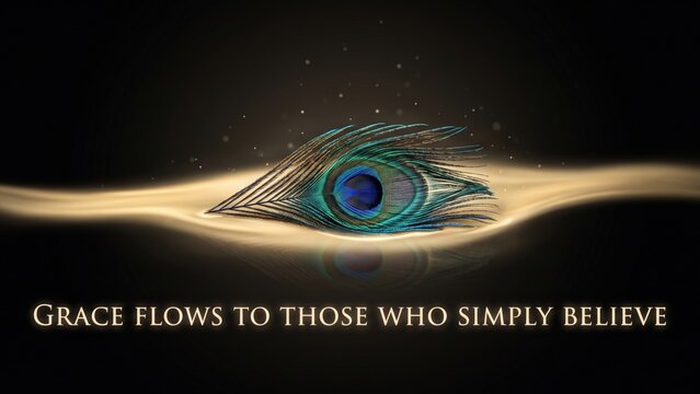 Peacock Feather with Divine Light &ndash; Grace Spiritual Quote Banner

