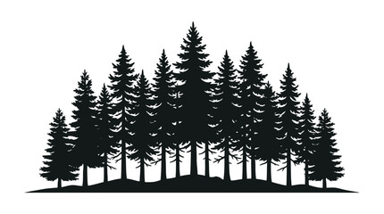 CAD tree lines,  pine tree, Black pine forest silhouette vector, evergreen coniferous tree line illustration, minimalist woodland landscape for outdoor adventure branding Vector © MST