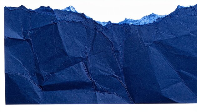 Thick textured ripped dark blue piece of paper, isolated on pure white background