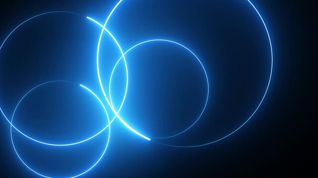 glowing blue neon circles animation with abstract light rings seamless loop futuristic motion background on dark backdrop