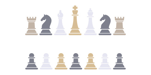Minimal Chess Piece Icon Collection with King, Queen, Rook, Knight and Pawn Vector Set for Board Game, Tournament and Strategy Design © Kay