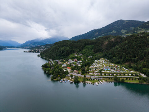 Millstatt, Austria - June 12 2026: Aerial Drone Photos of Millstatt Lake