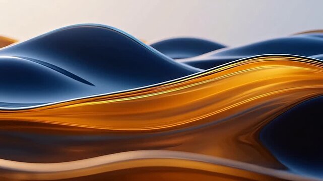 Flowing blue and gold metallic waves