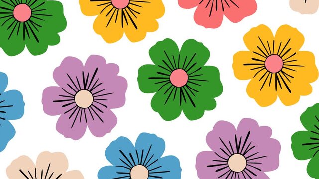 Colorful floral pattern featuring vibrant blooming flowers on a clean background