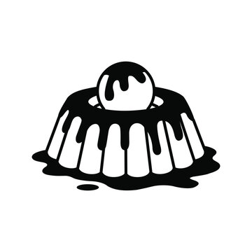 Vector illustration of a flan or pudding dessert with caramel sauce topping