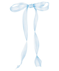Soft blue long ribbon bow watercolor © Ramaa