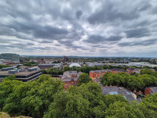 Naklejka premium Aerial View from Nottingham Castle Over Historic and Modern City Architecture in Nottingham, UK