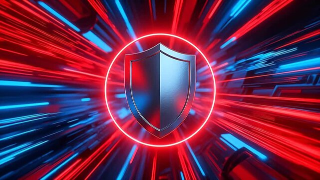 Metal shield with red halo and light beams