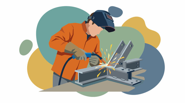 Professional welder working on steel beam structure illustration