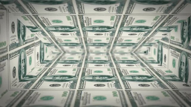 Dynamic business background of dollars with a blur effect. Finance and business concept. 4K video