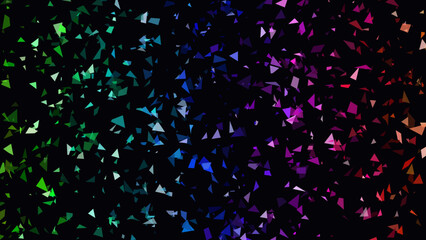 Confetti particles drift across a dark void to create a vibrant spectrum of light that transitions from deep green to bright purple in a seamless gradient pattern that feels like a festive. © creative mind