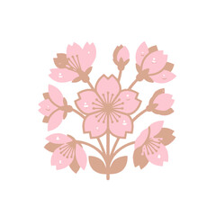 Obraz premium Pink Sakura Cherry Blossom Flowers with Water Droplets Flat Vector Illustration