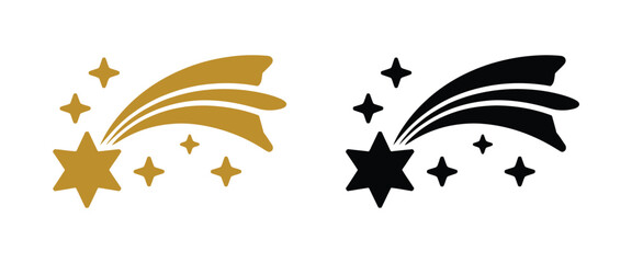 Shooting Star vector icon in golden and black with sparkling trails for magic wishes, celestial celebration and astronomy design © MD MILON MIAH