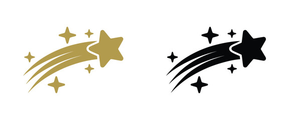 Shooting Star vector icon in golden and black with sparkling trails for magic wishes, celestial celebration and astronomy design © MD MILON MIAH