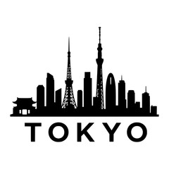 Fototapeta premium Tokyo Skyline black silhouette vector illustration, simple flat clipart design isolated on white background