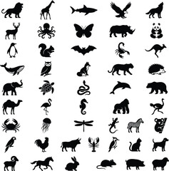 Fototapeta premium Comprehensive collection of assorted animal silhouettes for branding and decorative creative graphic design utility packs