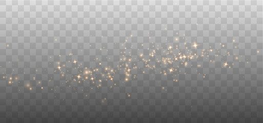 Transparent png gold glitter dust horizontal overlay with sparkling particles and glowing magical light bokeh effect for design background golden isolated sparkles magic stream radiant stars layout © Sergey